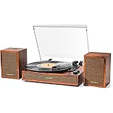 Vinyl Record Player with External Speakers, 3 Speed Vintage Stereo Turntable for Vinyl Records, Bluetooth Input, Auto Stop & Belt Driven System, RCA Out and Aux in - Brown