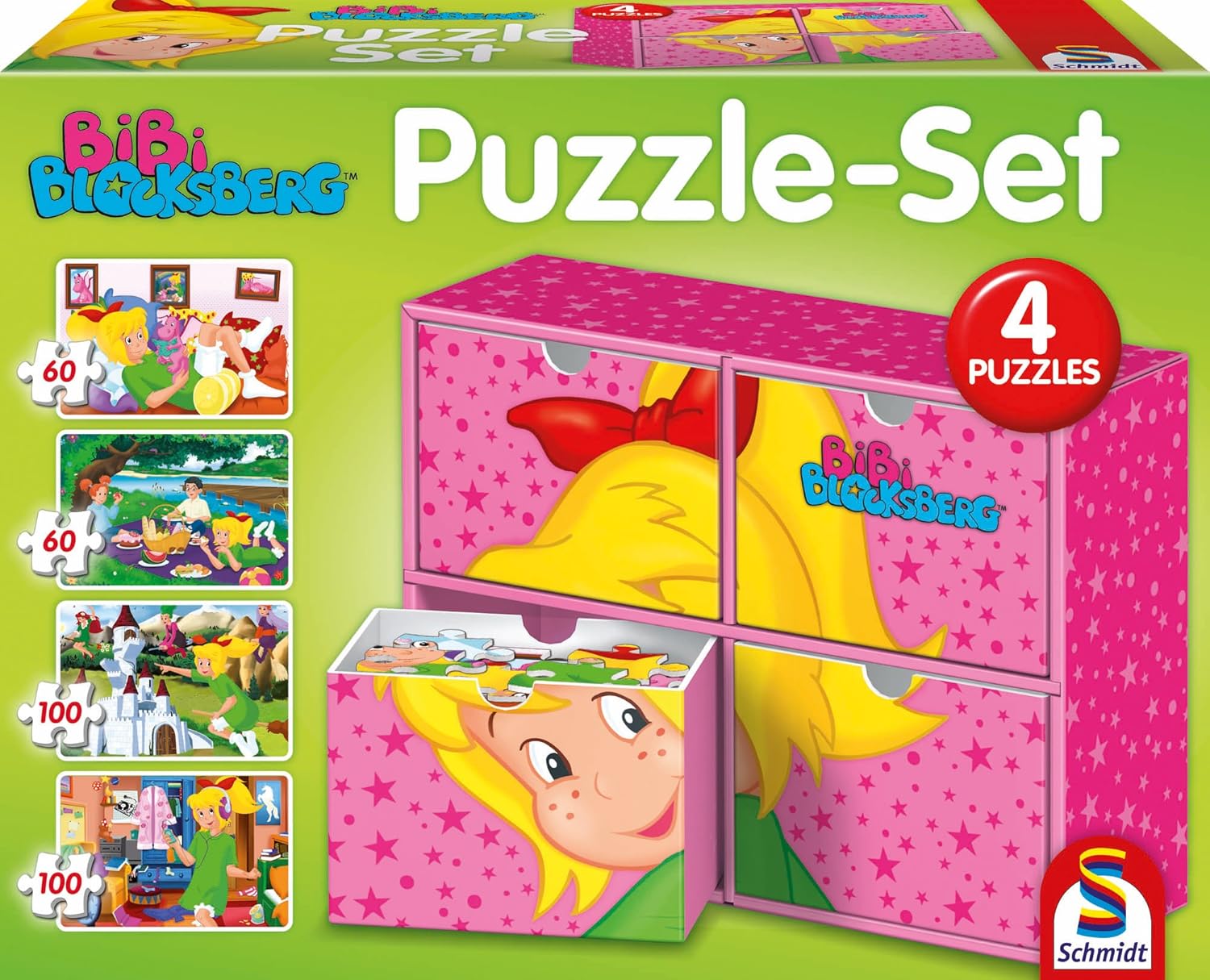 Schmidt Spiele 55595 - Set Puzzle Bibi Blocksberg In Valigetta Metallica: 2x60 E 2x100 Pezzi