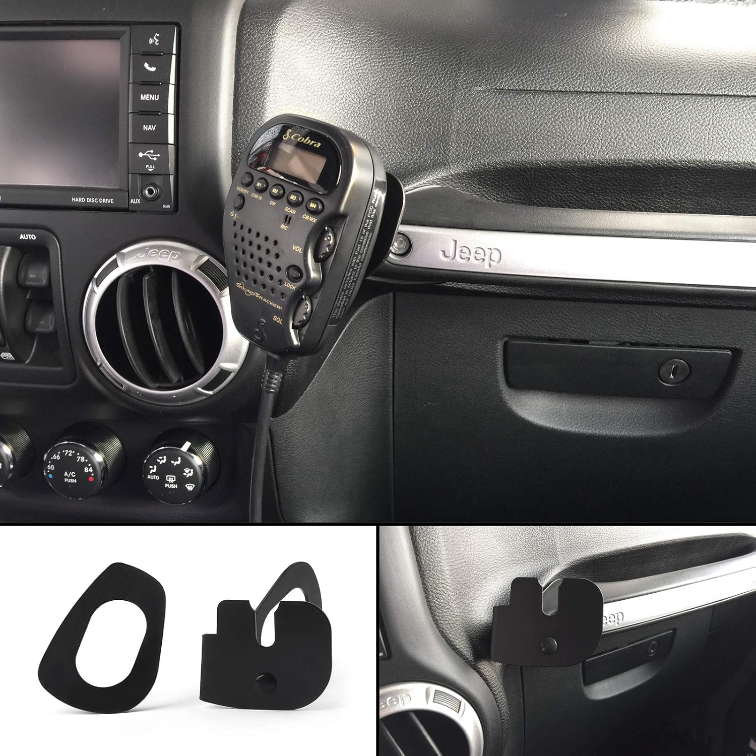 Artudatech 75WXST CB Radio Mic Mount Holder Passenger Grab Bar for J-e-e-p Wrangler JK 2011-up