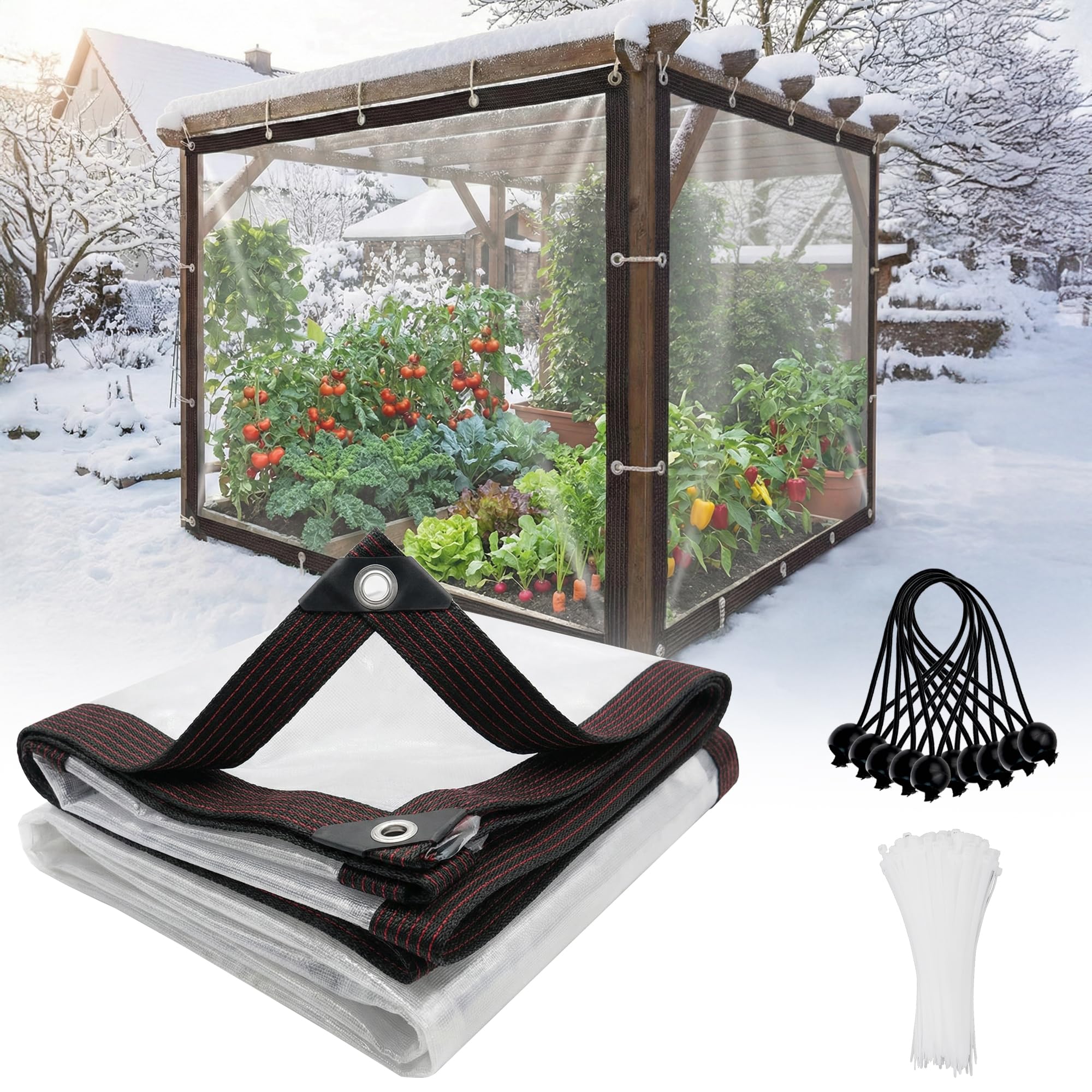 Photo 1 of 14mil Clear Waterproof Tarps,Outdoor Garden Rainproof Covering Transparent PE Rainproof Cloth, Outdoor Balcony, Windproof Canopy, for Greenhouse Chicken Coop (6.6 * 16FT (2 * 5m))