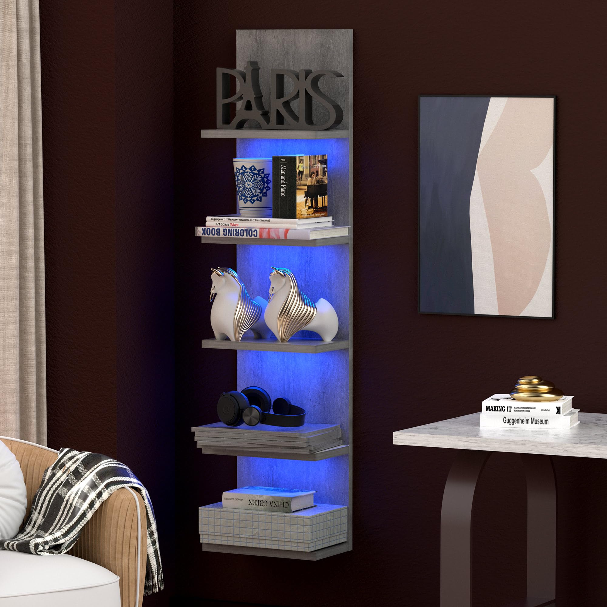 Mua 5 Tier Wall Shelf with RGB Light, Modern Wall Mount Lack Shelf