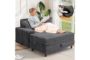 Airynee 54" Oversized Chaise Lounge Chair Indoor, Comfy Sofa Bed with Storage and Ottoman, Upholstered Reading Chairs Cloud Couches, Gray