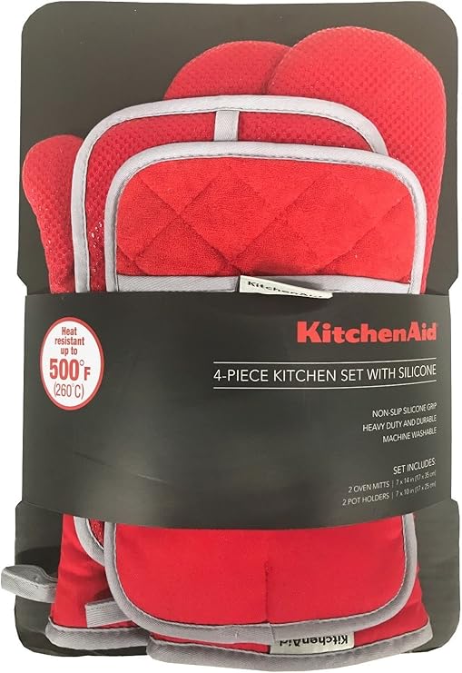 KitchenAid 4 Piece Kitchen Set w/ Silicone 2 Oven Mitts, 2 Pot Holders