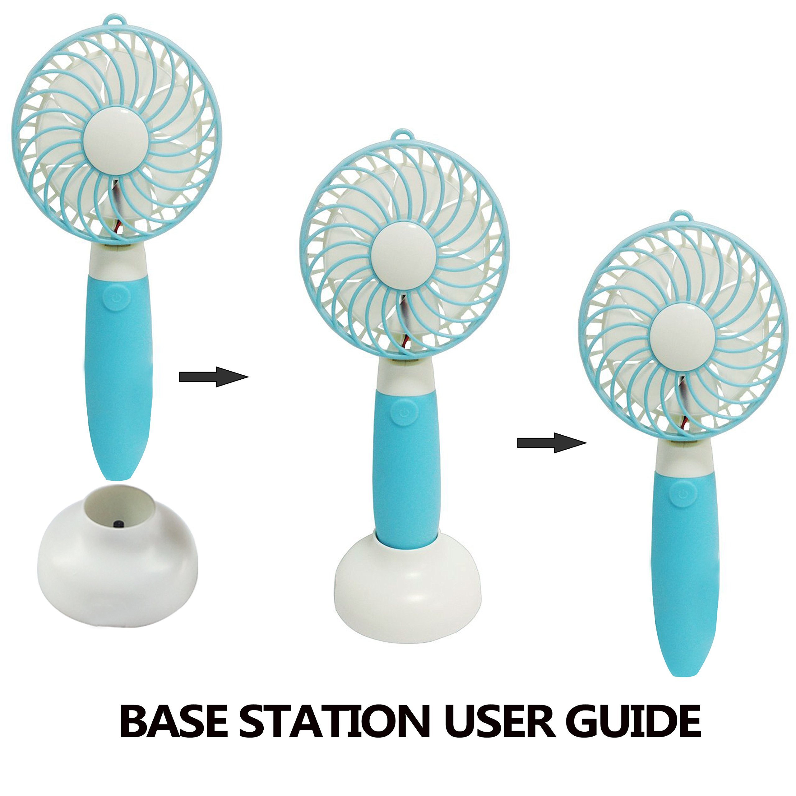 Haraqi Handheld Fan Mini USB Fan Electric Personal Portable Handfan with Rechargeable Battery Adjustable 3 Speeds Outdoor Fan for Home Travel … (Blue)