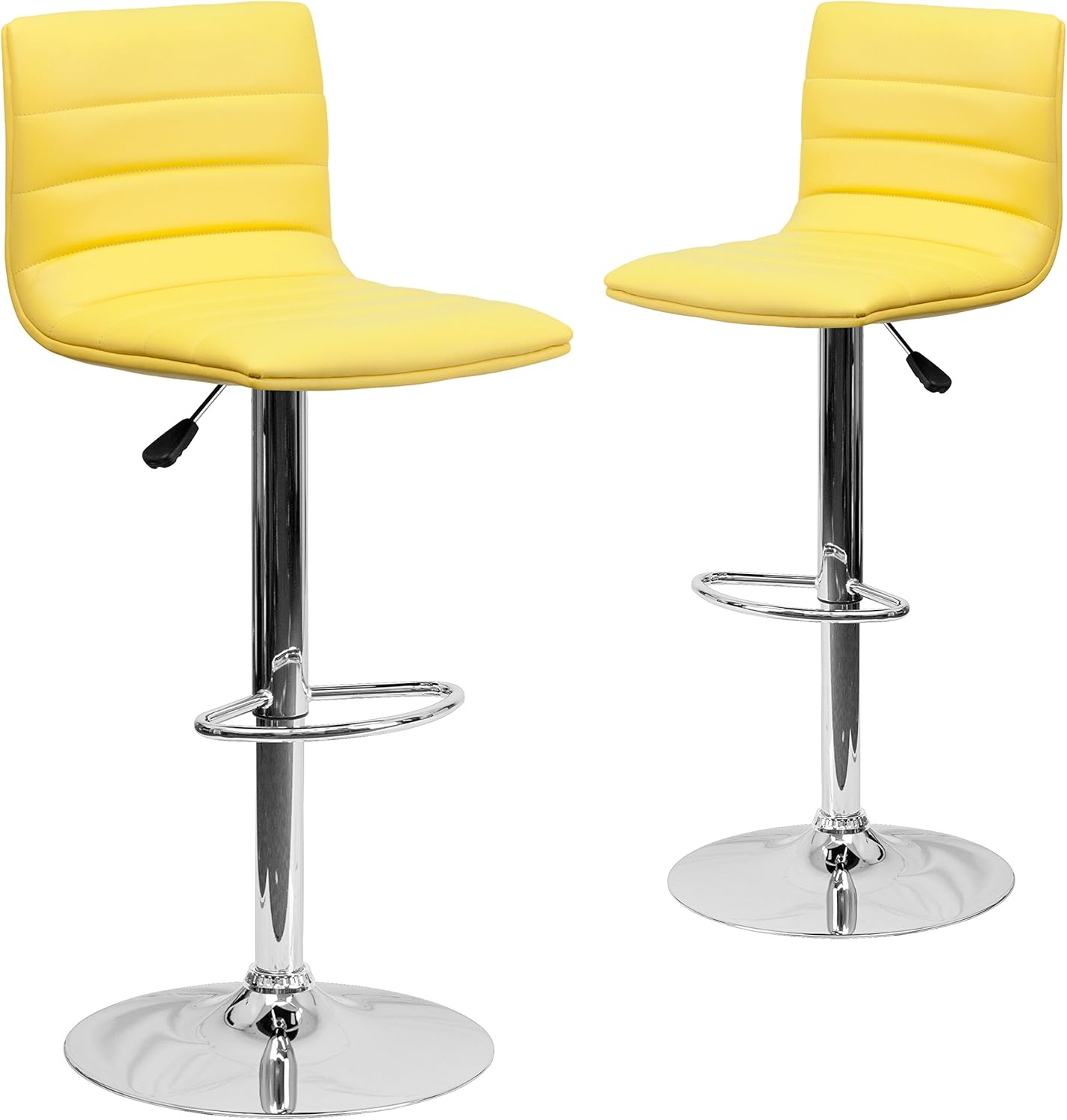 Flash Furniture 2 Pk. Contemporary Yellow Vinyl Adjustable Height Barstool with Horizontal Stitch Back and Chrome Base - 2-CH-92023-1-YEL-GG