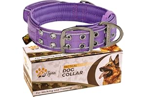 ADITYNA - Heavy-Duty Dog Collar with Handle - Reflective Purple Dog Collar for Large Dogs - Wide, Thick, Tactical, Soft Padded (Large: Fit 18-23" Neck, Purple)