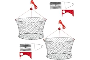 QualyQualy Crab Ring Trap Bait with Crab Gague Measure and Bait Clip Crab Net Minnow Trap with 24 Tarred Braided Twine Fishing Crabbing Net for Board, Kayak, Dock and Pier