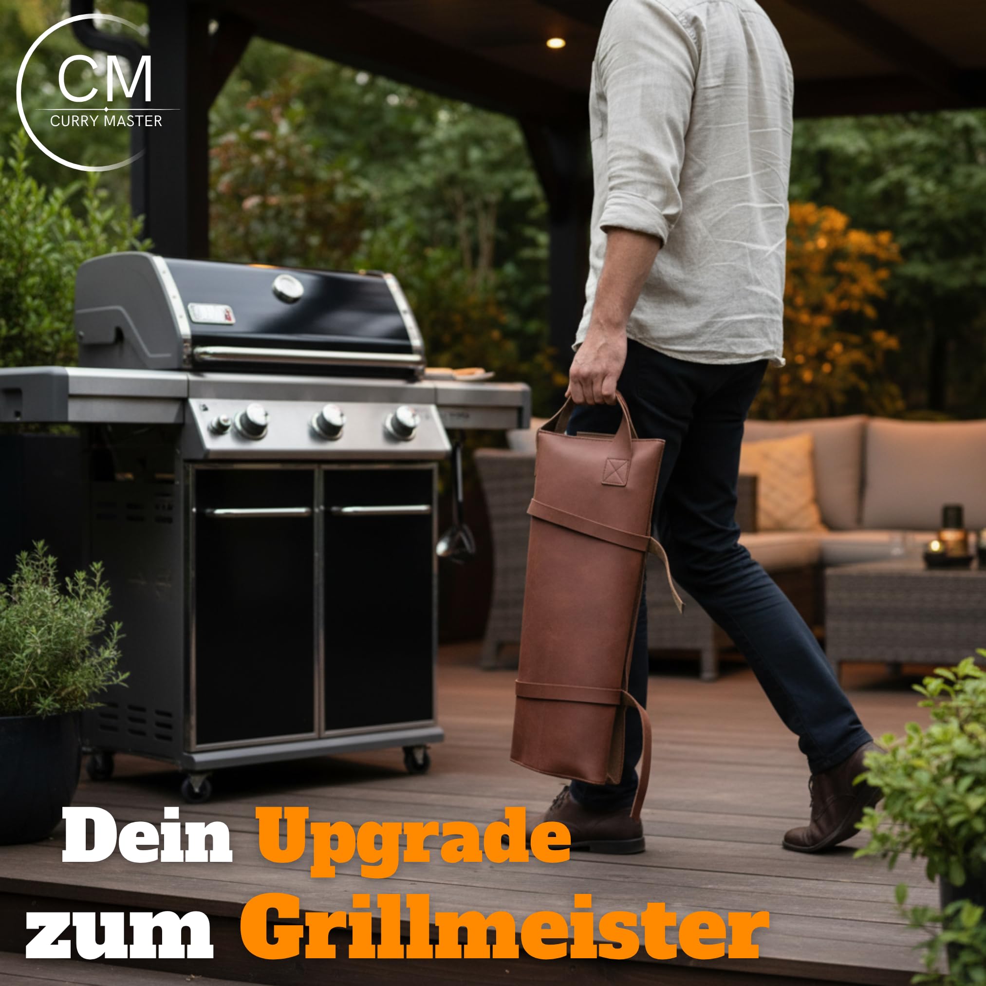 Grillset für Männer Geschenk - Premium Grill Set mit Ledertasche, Grillbesteck & Grillzubehör, Holzgriffe, 3 in 1 Wender mit Flaschenöffner und Schneidekante 2