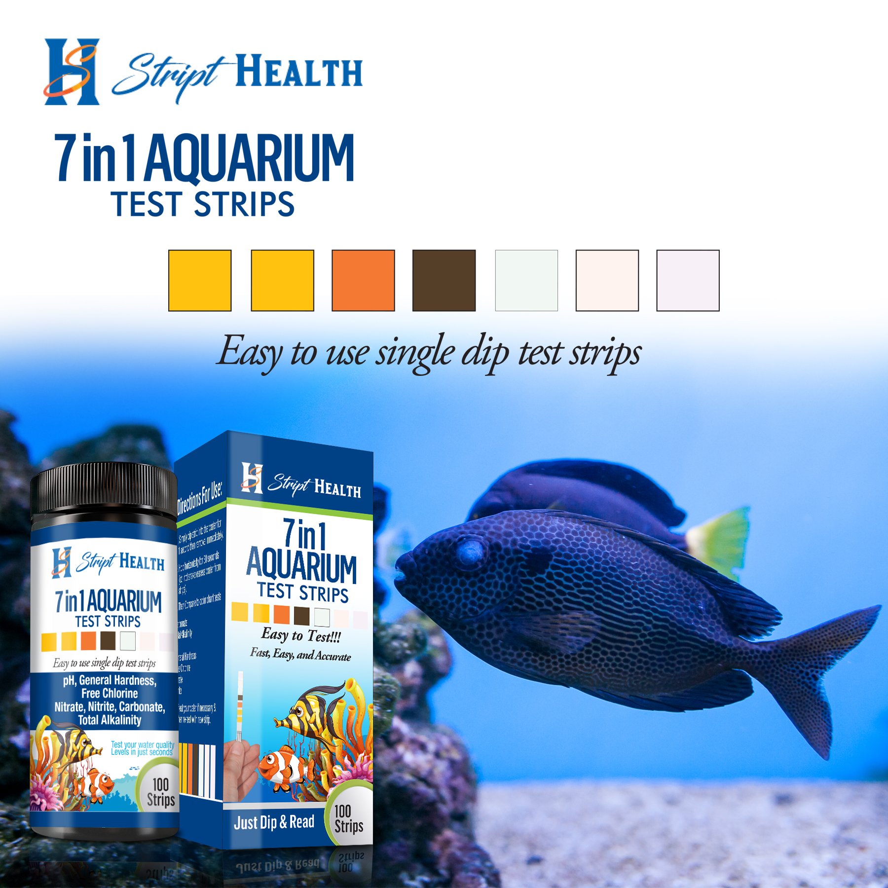 Stript Health 7Way Aquarium Test Strips 100 Count Easily Test Your