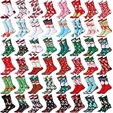 Handepo 48 Pairs Christmas Socks for Men Women Bulk Gifts for Coworkers Employee Warm Soft Holiday Crew Xmas Socks