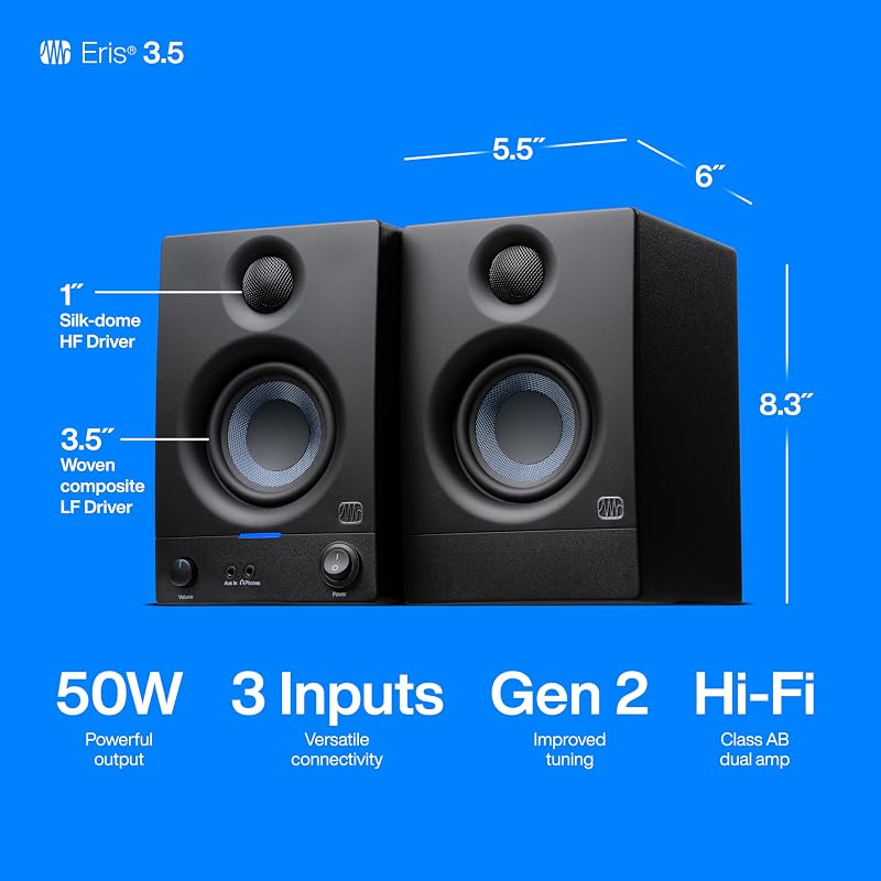 Eris 3.5 Gen 2, 3,5" Studiomonitore - Aktivlautsprecher für Multimedia, Gaming, hochwertige Studio-Musikproduktion, 50 W Leistung, Schwarz