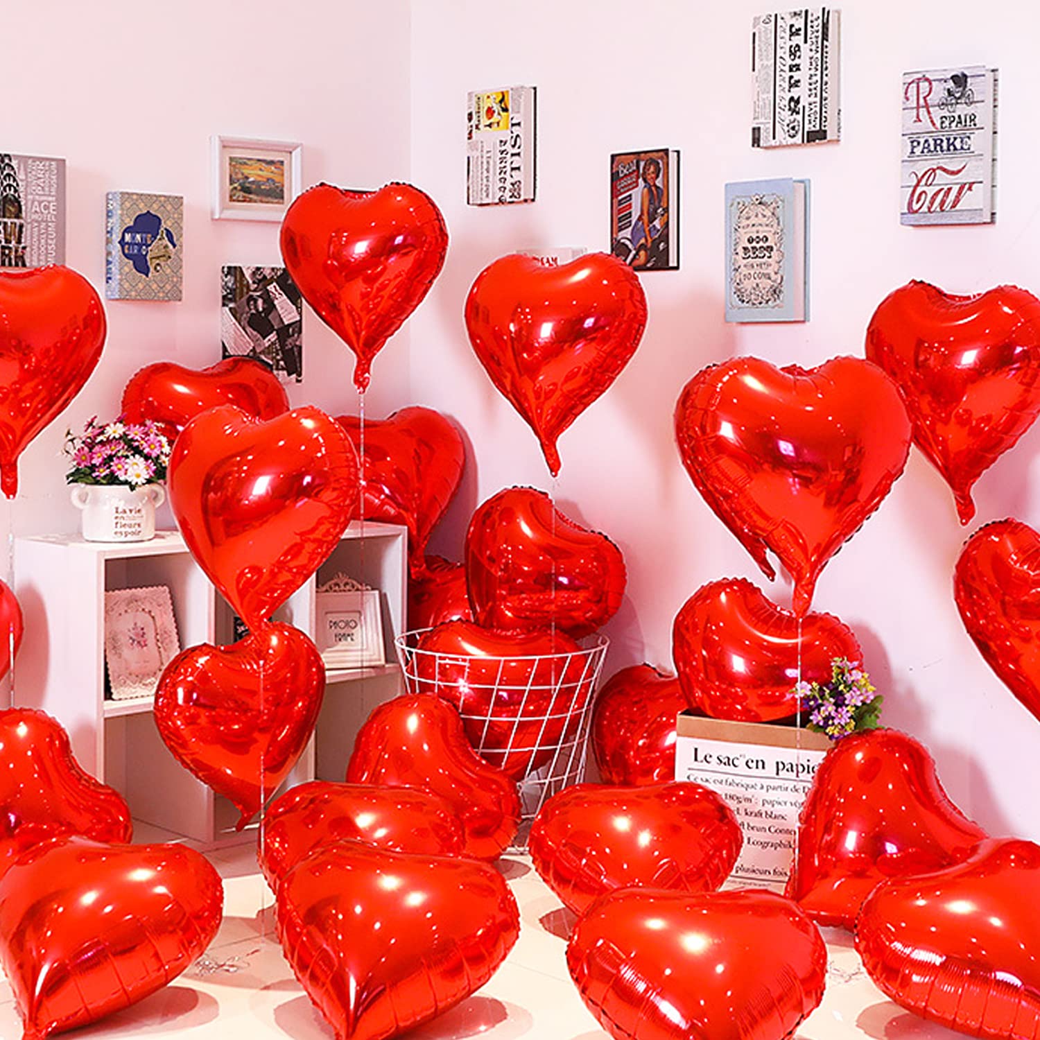 20PCS 46CM Heart Balloons Heart Foil Balloons Mylar Heart Balloons Metallic Aluminum Balloons Romantic Party Decor Balloons for Valentines Day Birthday Wedding Bridal Decor (red)