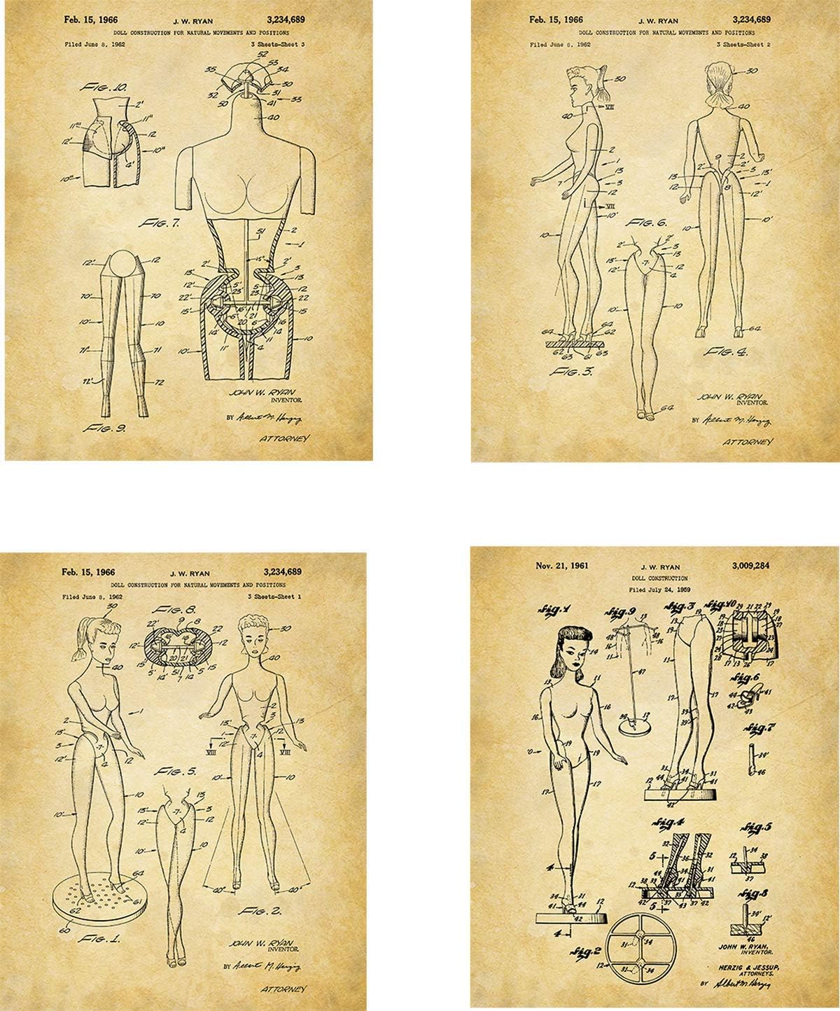 Barbie Patent Wall Art Prints - set of Four (8x10) Unframed - wall art decor for girls