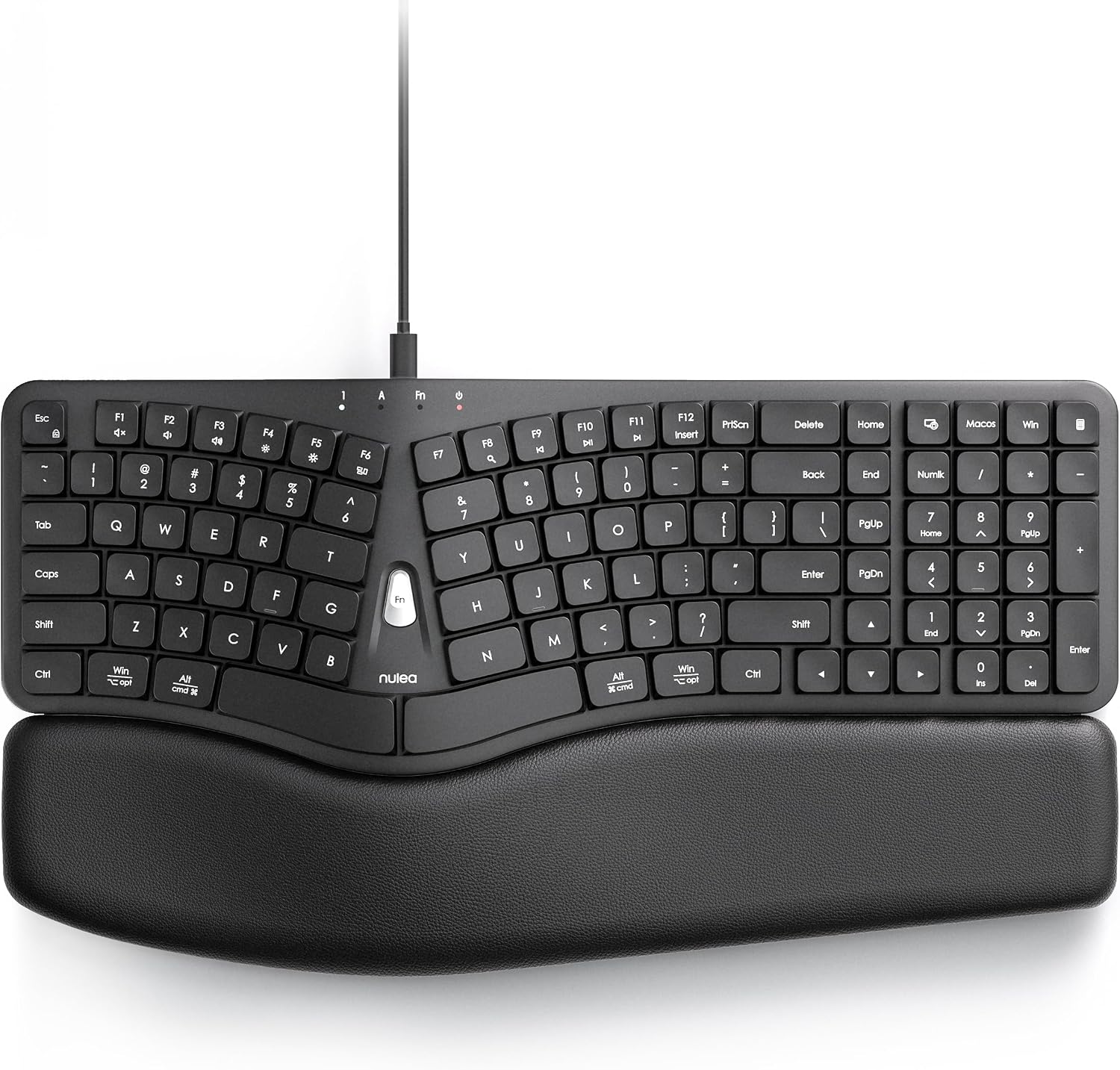 Nulea Ergonomic Split Keyboard, Wired Natural Typing Keyboard with Integrated Palm Rest for Wrist Pain Relief, 2-in-1 Type C&Type A Plug for Mac,Windows,Office & Home,Black