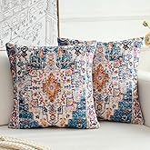 BUAEL Boho Throw Pillow Covers 18x18 inch Set of 2,Boho Vintage Carpet Pattern Antique Ethnic Decor Double Sided Pattern Cushion Cover Soft Pillow Case Living Sofa Room Bed Square Pillow Cover