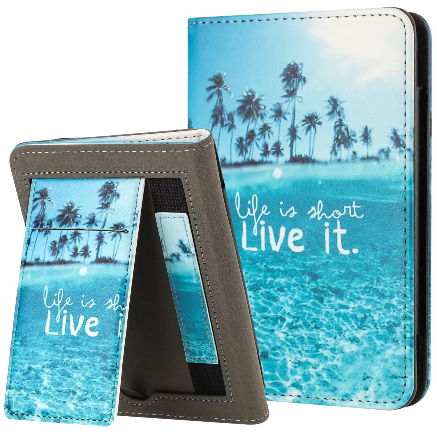 MOKASE Case for New 6" Kindle (11th Generation, 2024/2022 Release), PU Leather Stand Hard Cover, Auto Wake/Sleep with Hand Strap & Card Slot for Kindle 11th 6 inch 2024 E-Reader, Beach