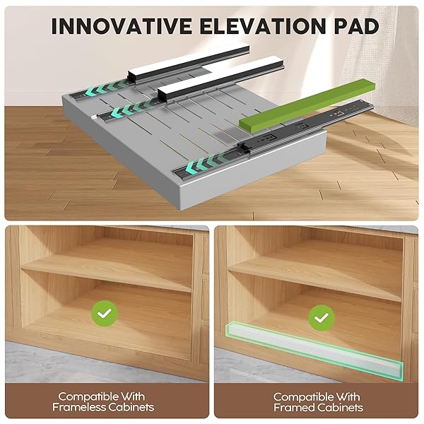 SEINLOES 2 PACK PULL OUT CABINET ORGANIZERS 21″DEEP WITH RAISING PAD FOR FRAMED CABINETS,EXPANDABLE SLIDE OUT DRAWERS UPGRADE 3 SLIDE RAILS,ROLL OUT SHELVES ADHESIVE,ADJUSTABLE WIDTH 12″-20.45″ SILVER