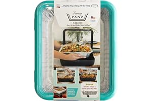 Fancy Panz Classic, Dress Up & Protect Your Foil Pan, Made in USA, Fits Half Size Foil Pans. Foil Pan & Serving Spoon Included. Stackable for easy travel. (Classic Aqua)