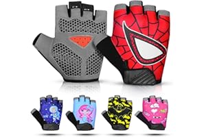 SAGA SPORTS Half Finger Kids Cycling Gloves| Non-Slip, Padded, Antislip, Fingerless Kids Bike Gloves for Boys and Girls | Ideal for BMX, MTB, Gymnastics