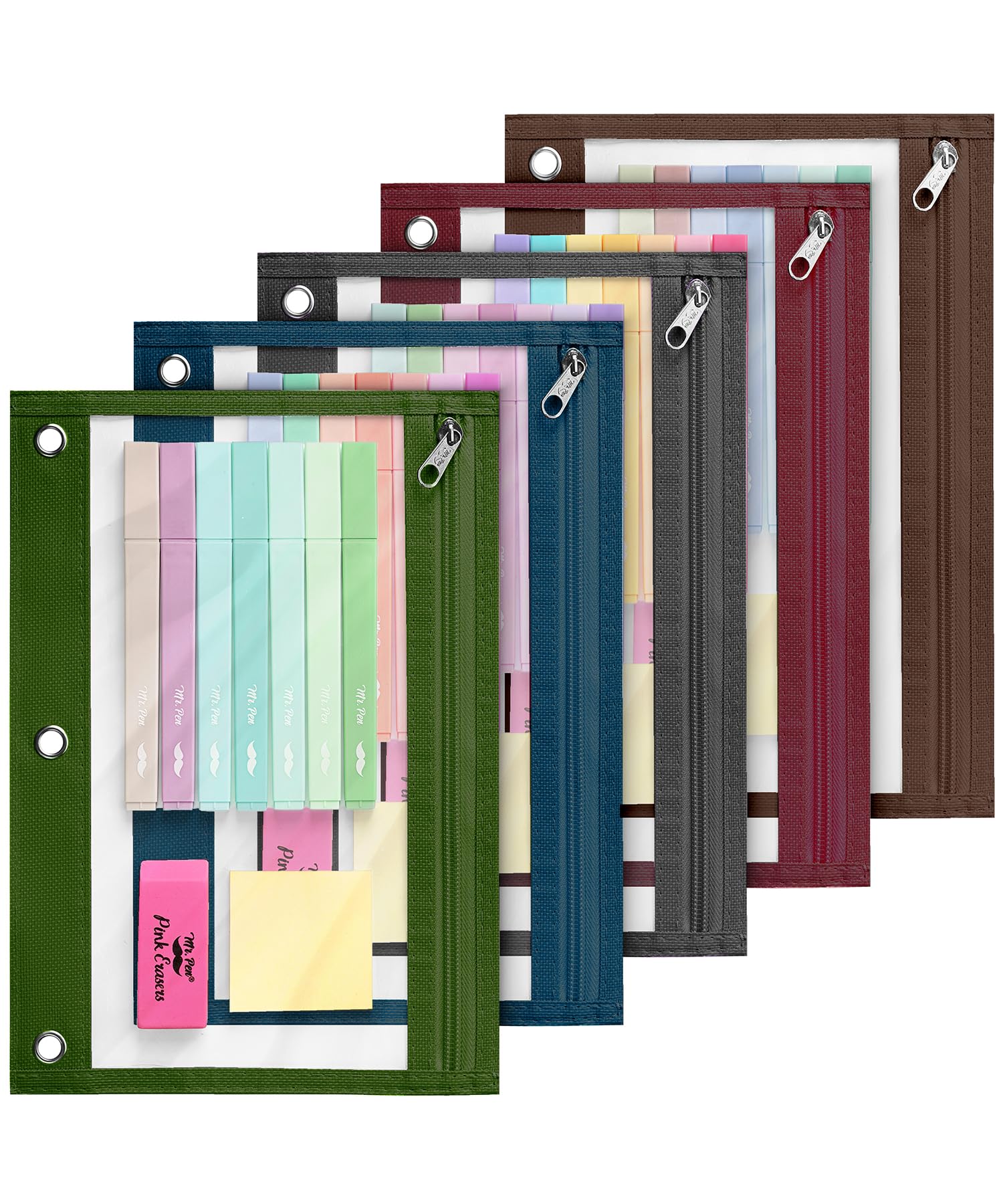 Photo 1 of Mr. Pen- Pencil Pouches, 5 Pack Vintage Color Pencil Bags with Clear Window, Binder Pouch