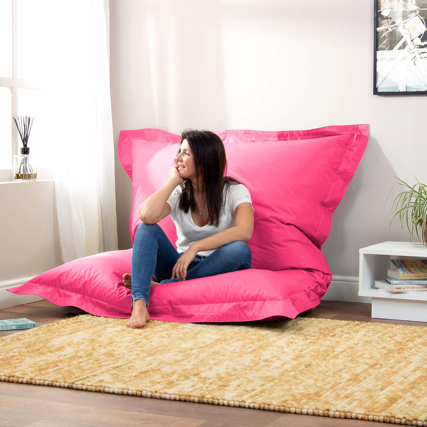 Bean Bag Bazaar Giant Bean Bag, Pink, Water Resistant Fabric, Floor Cushion - Image 3