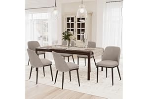 COLAMY Upholstered Dining Chairs Set of 6, Modern Kitchen Chairs with Back, Fabric Side Dining Room Chairs with Wood Legs for Kitchen Dining Room Restaurant, Camel