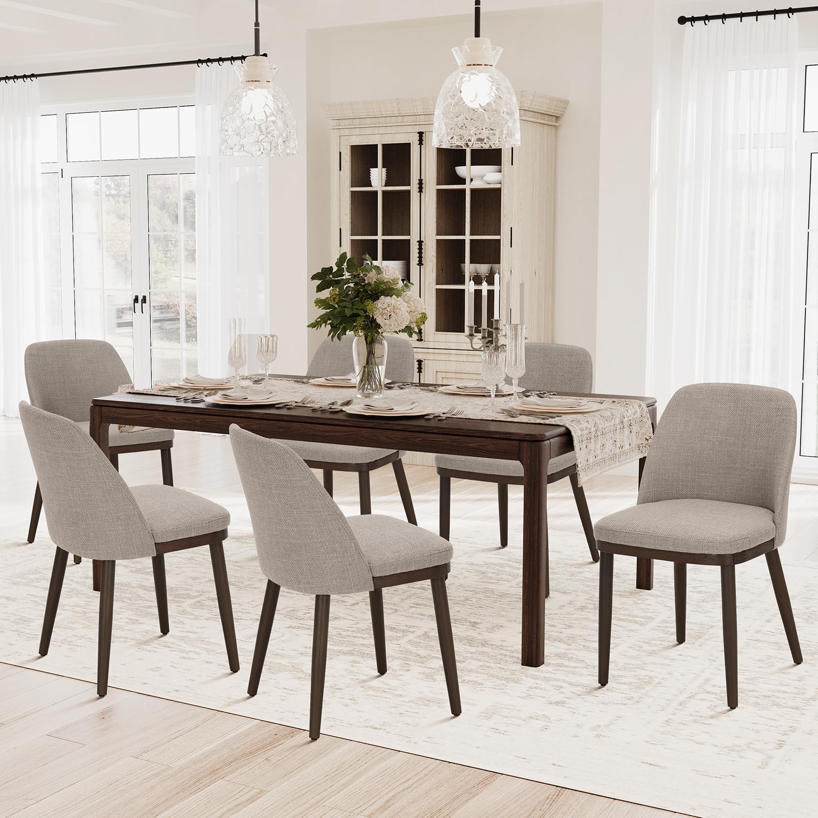 Photo 1 of *** PARTIAL SET *** COLAMY Upholstered Dining Chairs Set of 6, Modern Kitchen Chairs with Back, Fabric Side Dining Room Chairs with Wood Legs for Kitchen Dining Room Restaurant, Camel