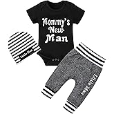 Fommy Newborn Baby Boy Clothes New to The Crew Letter Print Romper+ Pants+Hat 3PCS Outfit