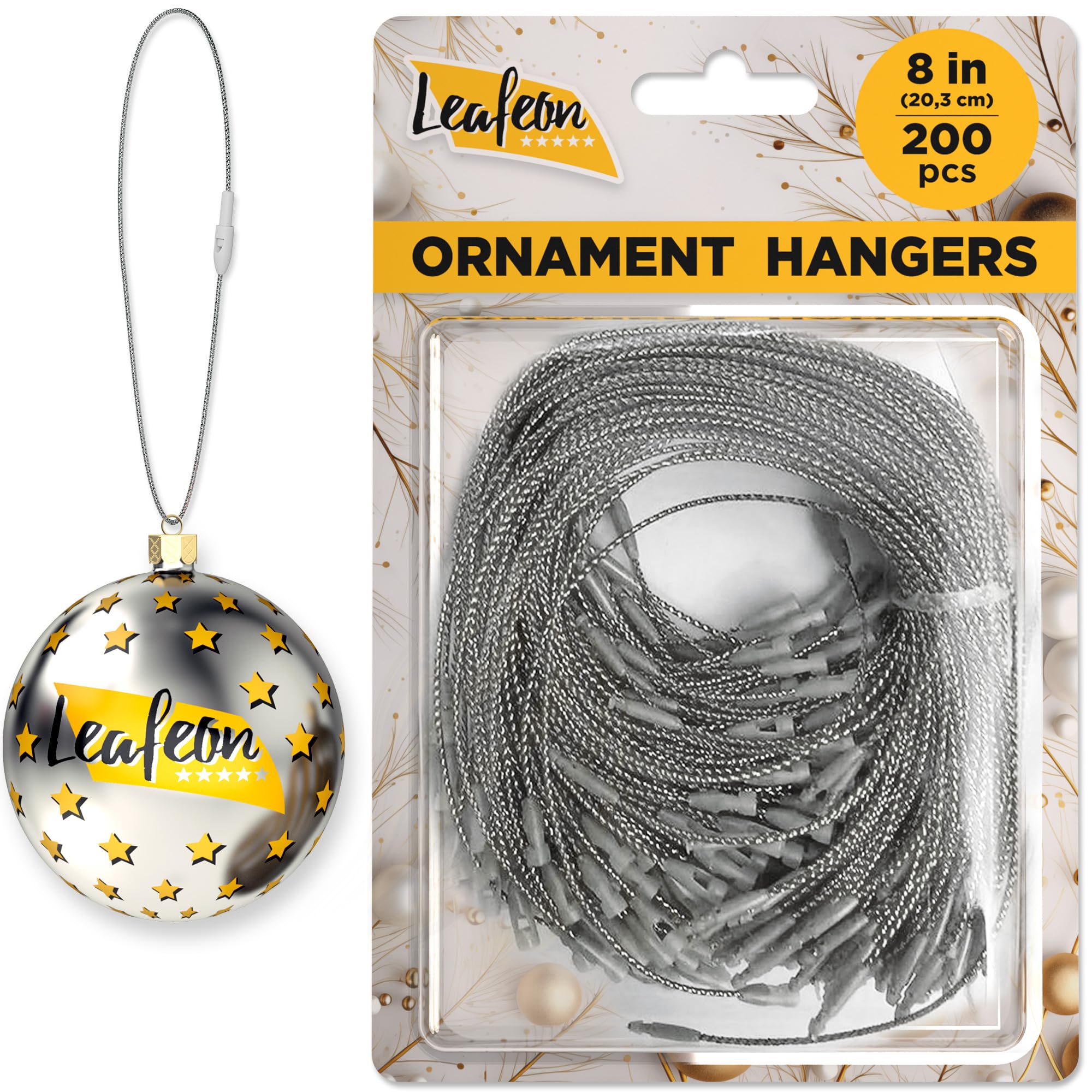 Photo 1 of 200 pcs Ornament Hangers for Christmas Tree Decoration - Silver Christmas Ornament Hooks - Ornament String for Christmas Tree Holiday Party