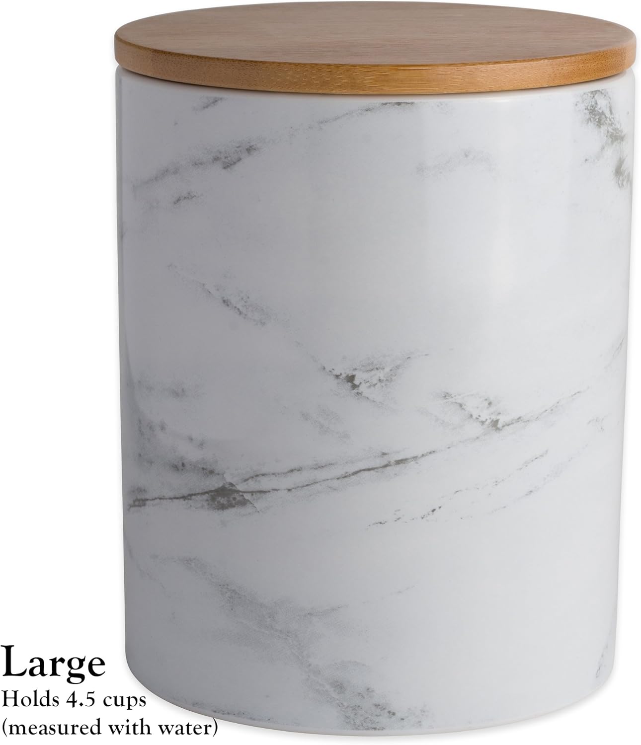 DII CAMZ38970 3-Piece Modern Ceramic Kitchen Canister with Airtight Bamboo Lid for Food Storage, (Assorted Sizes: 4.5x4.5x5.5, 4x4x4.5”, 3x3x4”), White Marble: Home & Kitchen