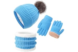 BUSYLITTLEBEE Kids Winter Beanie Hat Gloves Scarf Set 1-10 Years Old Girls Boys Mittens Knit Neck Warmer Warm Fleece lining