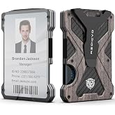 Oaridey Minimalist Wallet for Men with Clear ID Card Holder, RFID Blocking | Slim Aluminum Metal Money Clip, Holds up 15 Cards, Ideal Gift for Men, Ultra-Thin Tactical Carbon Fiber -Walnut Wood