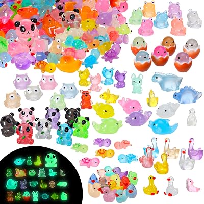 GSrenyu 150Pcs Luminous Mini Resin Animals 24 Styles Glow in the Dark