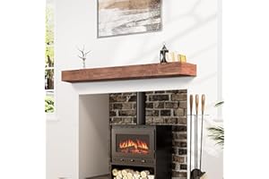 Weyderk Fireplace Mantel, Handcrafted Mantel Shelf for Over Fireplace, Wood Mantel with Invisible Heavy Duty Bracket, Wood Floating Shelves for Wall-Mounted, 60 Inch, Walnut