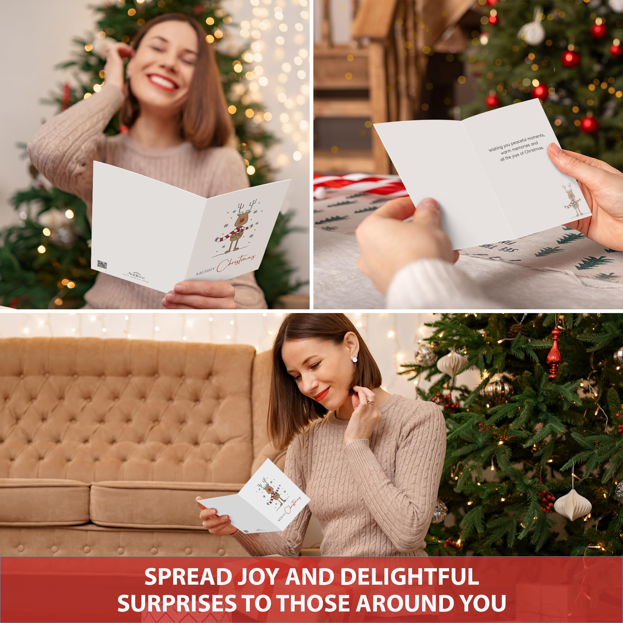 AUDREE Christmas Cards With Envelopes & Matching Stickers (20 Pack 4