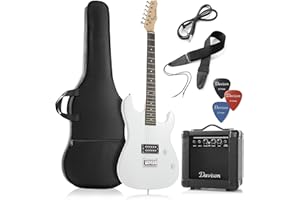 Davison Guitars Full Size Electric Guitar with 10-Watt Amp, White - Right Handed Beginner Kit with Gig Bag and Accessories