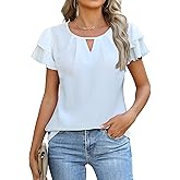 Gleeneat Womens Tops Dressy Casual Business Work Blouses Short Ruffle Sleeve V Neck Cute Summer Shirts 2026 Trendy Outfits