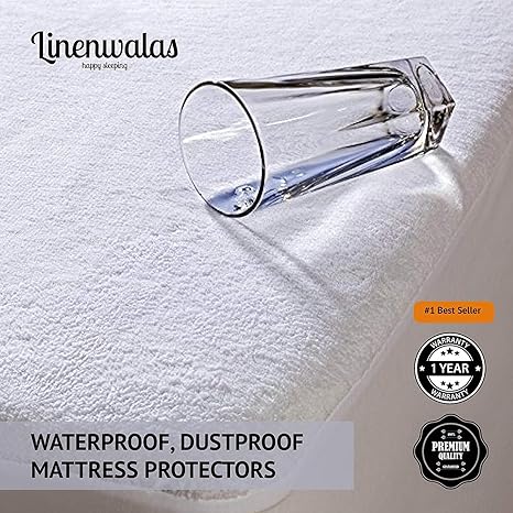 Linenwalas Bed Cover Waterproof & Dustproof Laminated Terry Fitted Cotton Mattress Protector - White - 72x78