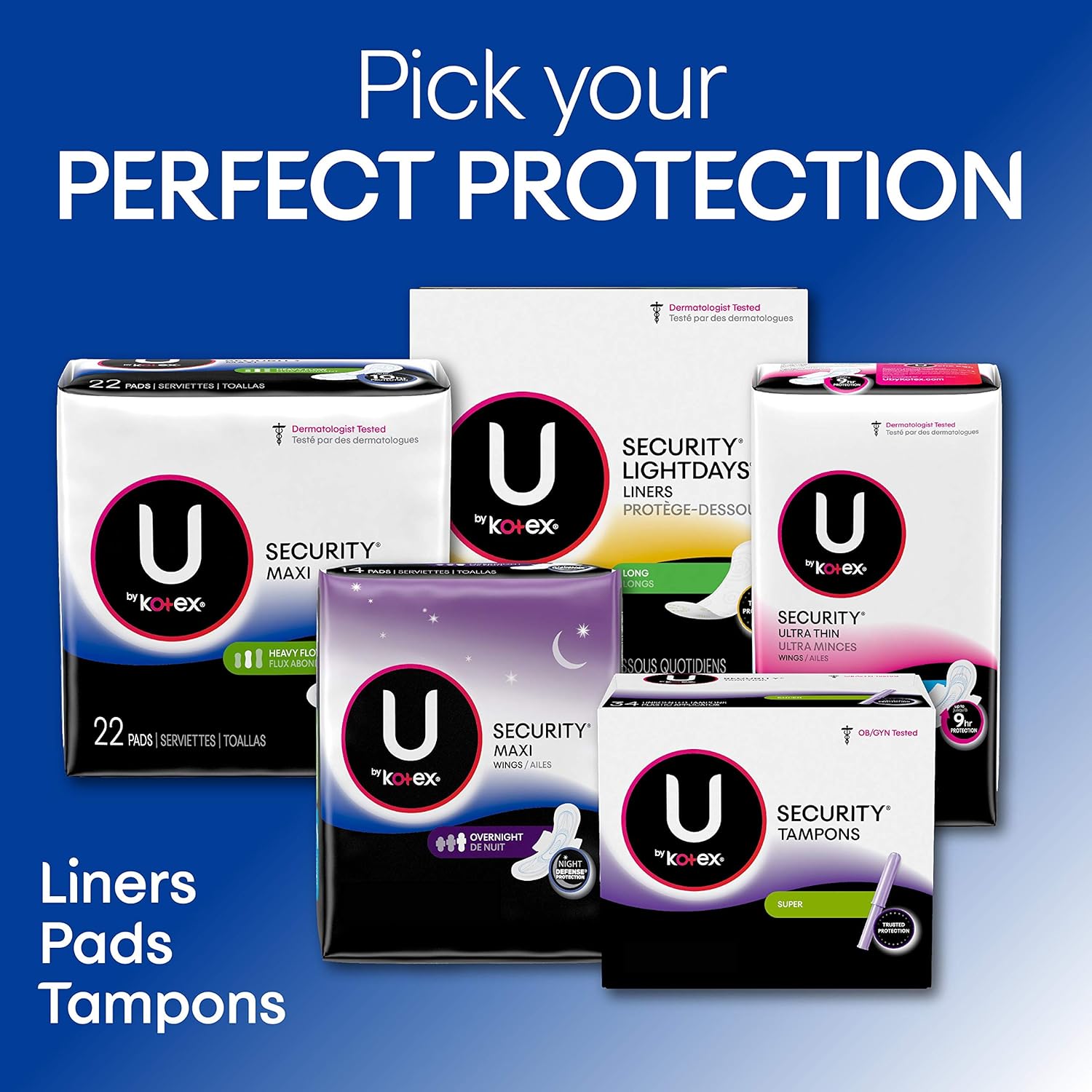 U by Kotex Security Feminine Maxi Pads, Heavy Flow, Long, Unscented, 132 Count (3 Packs of 44): Health & Personal Care