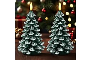 ARIKJ Christmas Decorations Indoor, Christmas Decor - Christmas Tree Candles Battery Operated, Flameless LED Candle Lights with 6H Timer, Xmas Home Decor, Set of 2(Green)