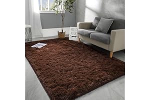 Hutha 4x6 Large Area Rugs for Living Room, Super Soft Fluffy Modern Bedroom Rug, Brown Coffee Indoor Shag Fuzzy Carpets for Girls Kids Nursery Room Home Decor