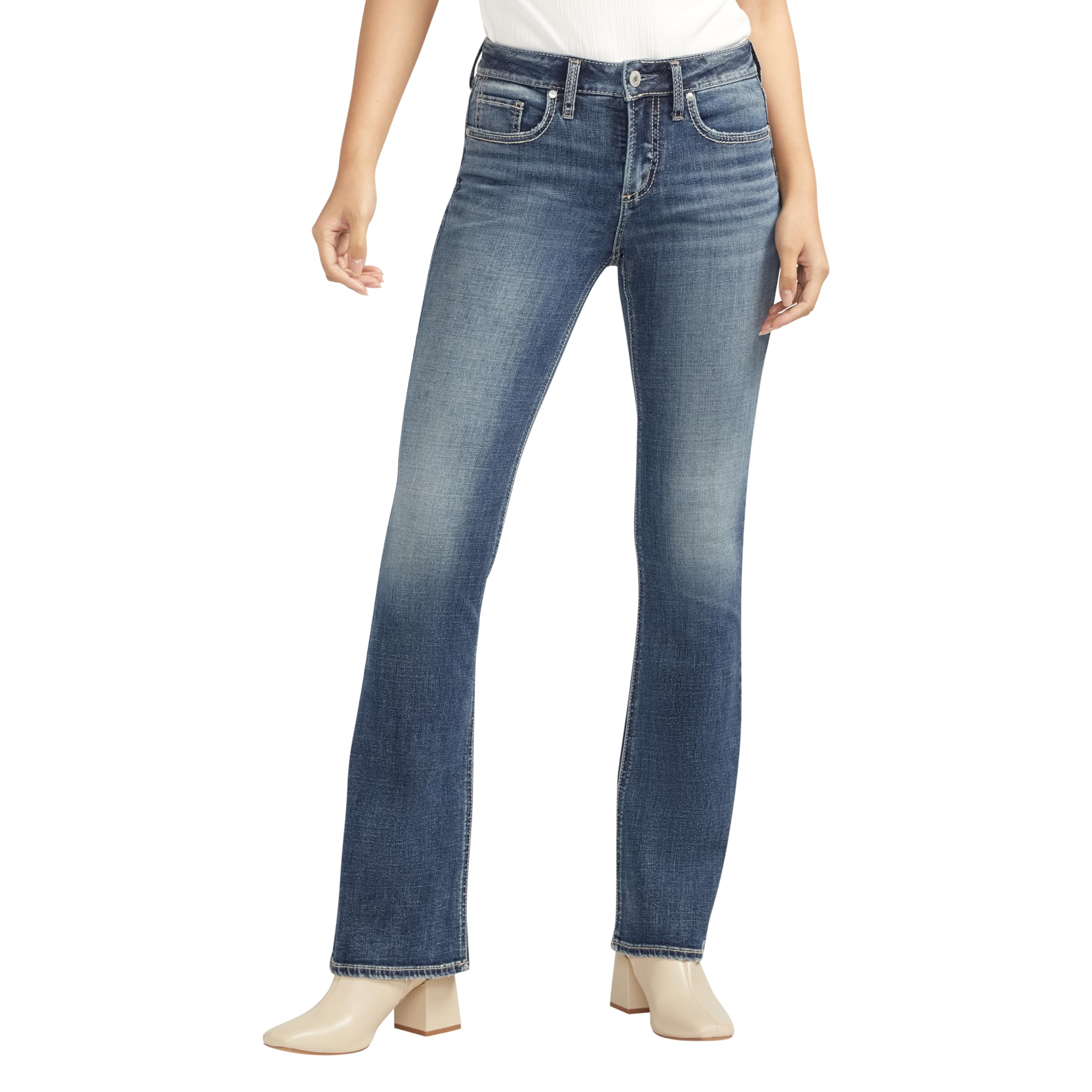 Silver Jeans Co. Women’s Suki Mid Rise Curvy Fit Bootcut Jeans, Med Wash CVS383, 29W x 33L