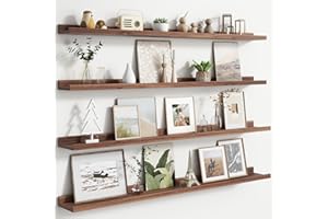 FLYJOE 48 Inch Walnut Modern Wall-Mounted Wooden Picture Ledge Bookshelf Set of 4, Floating Shelves