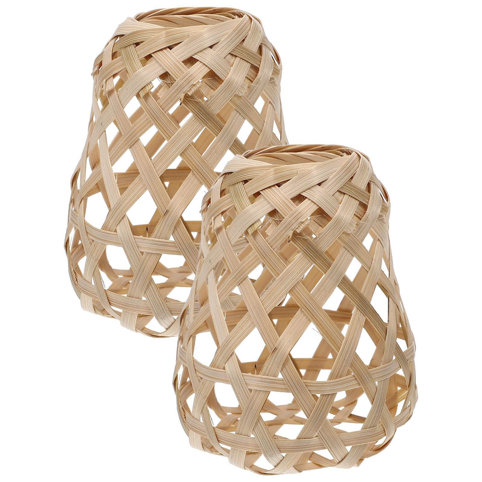 FOMIYES 2pcs Lampshade Replacement Woven Seagrass Small Drum Lamp Shade Clip On Bulb Pendant Cover for Chandeliers Floor Light and Table