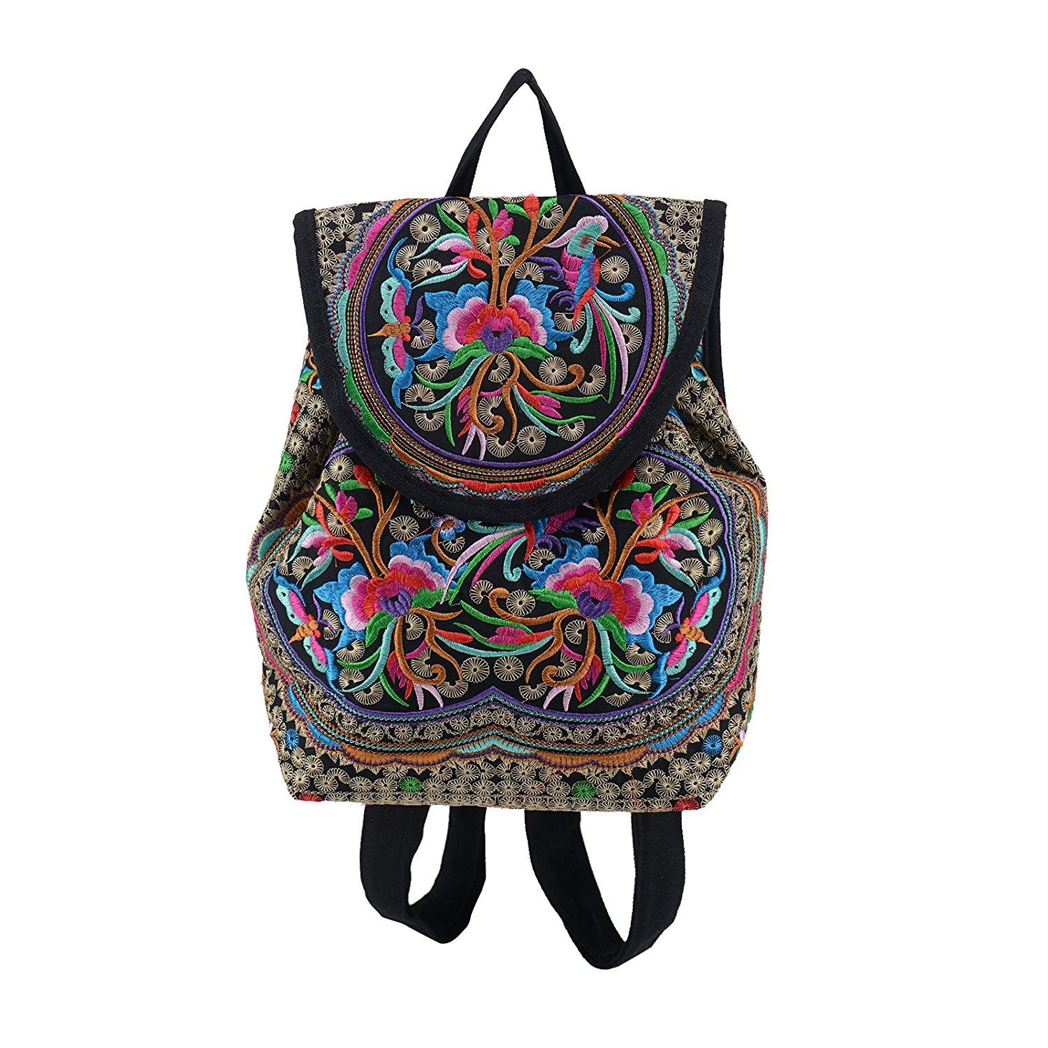 Enzege Retro Embroidered Style Handmade Canvas Backpack for Lady,Women,Girls