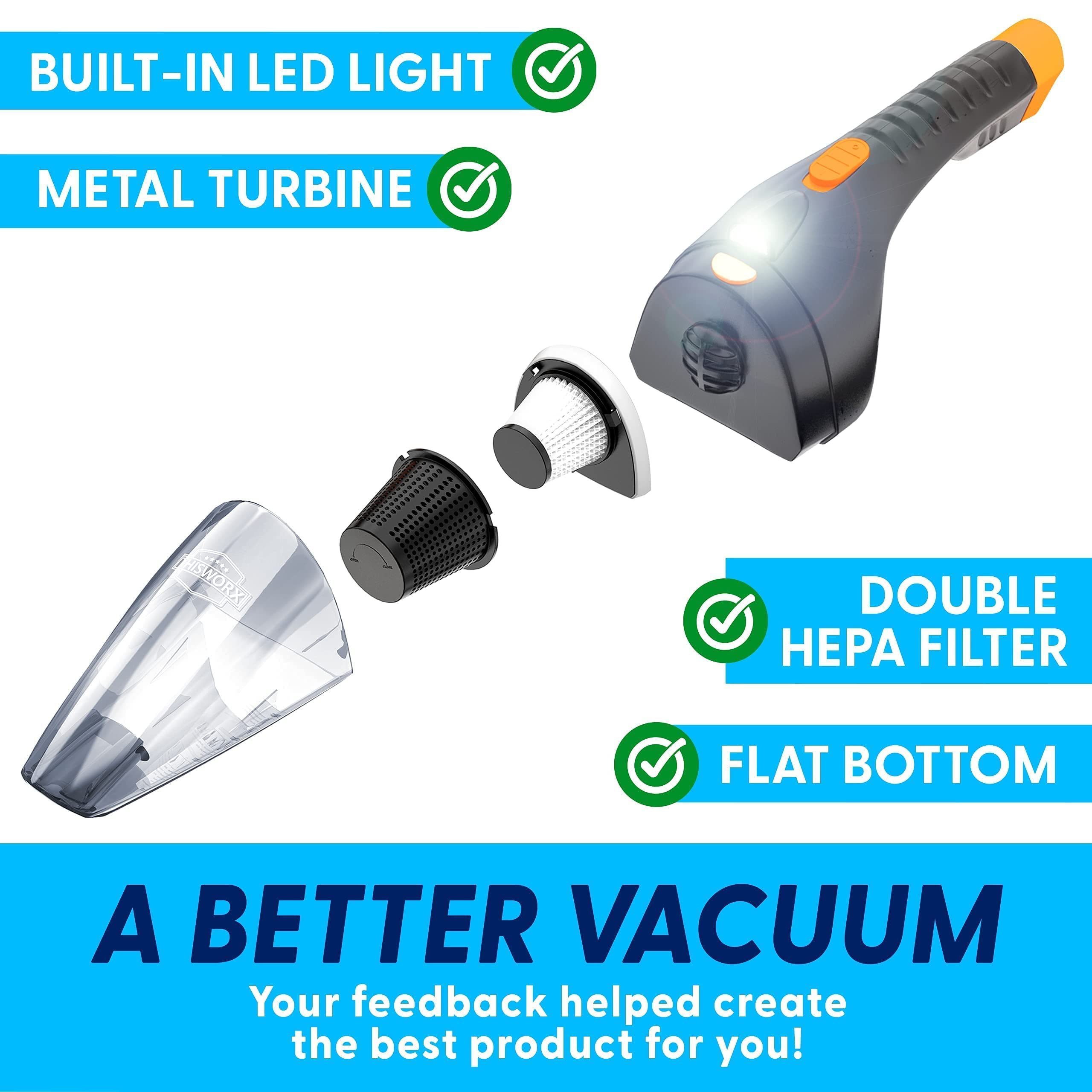 ThisWorx Car Vacuum Cleaner 2.0 Upgraded w/ LED Light, Double HEPA Filter, 110W High Suction