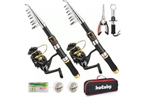 HOTOBY Fishing Pole Combo Set, 2PACK 6.89ft Fishing Rod and Reel Combo, Carbon Fiber Telescopic Fishing Rod Kit with Spinning Reel, Fishing Pliers, Lip Gripper, Line, Lures, Carrier Bag for Beginner Angler