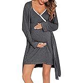 SWOMOG Womens Maternity Robe 2 Piece Nursing Nightgown for Breastfeeding 3 in 1 Labor Delivery Nursing Dress Lace Bathrobe