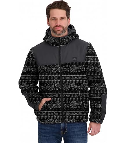 Billabong Mens Full Zip Mock Neck Sherpa Jacket, Black, S at