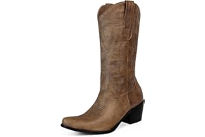 Ouepiano Cowboy Boots for Women - Wide Calf Cowgirl Boots Embroidered Mid-Calf Western Boots